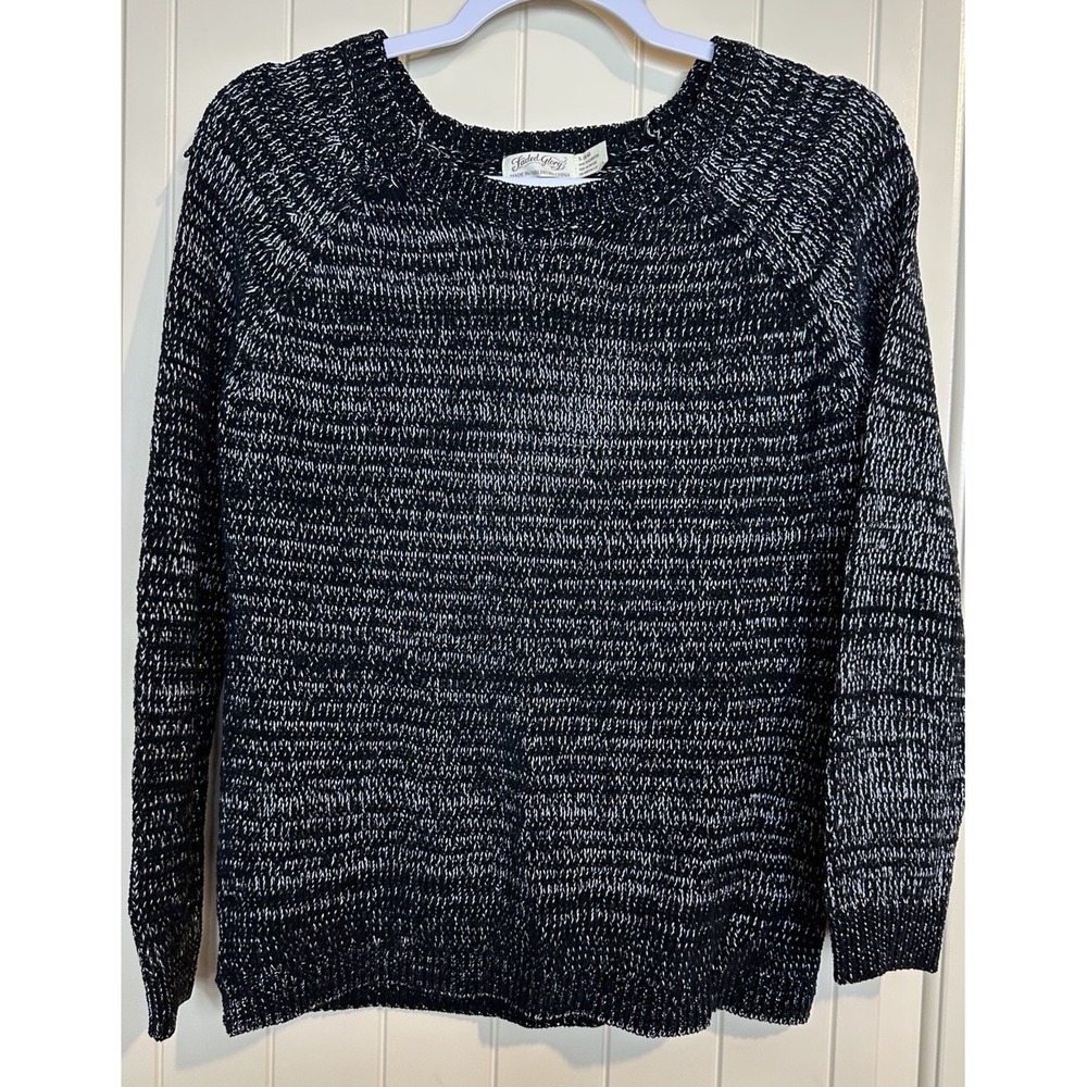 Faded Glory black silver metallic long sleeve sweater sz S GUC school casual